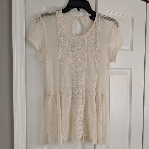 Rue21 Tops - Rue 21 M top dot lace peplum blouse mesh crochet